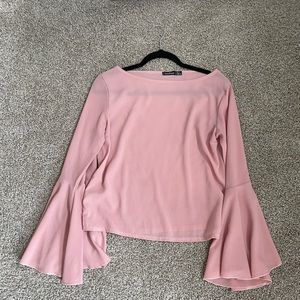 Blush Pink Long Sleeve Blouse with Flute Sleeves. US 4. Like New